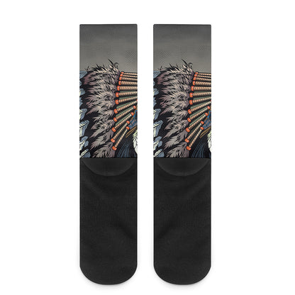 Native American Indian Girl Print Crew Socks