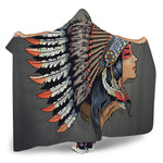 Native American Indian Girl Print Hooded Blanket