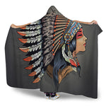 Native American Indian Girl Print Hooded Blanket