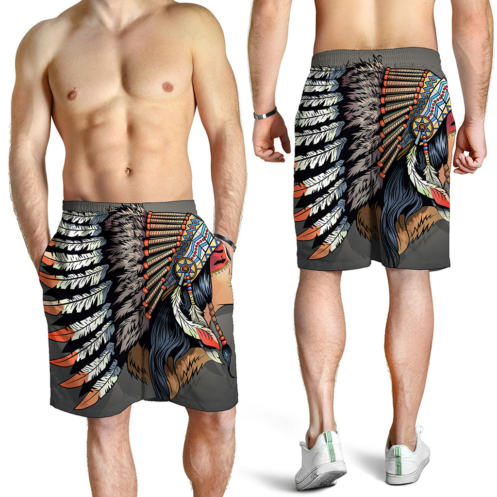 Native American Indian Girl Print Men's Shorts