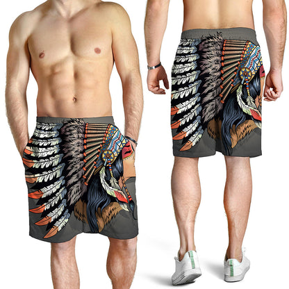 Native American Indian Girl Print Men's Shorts
