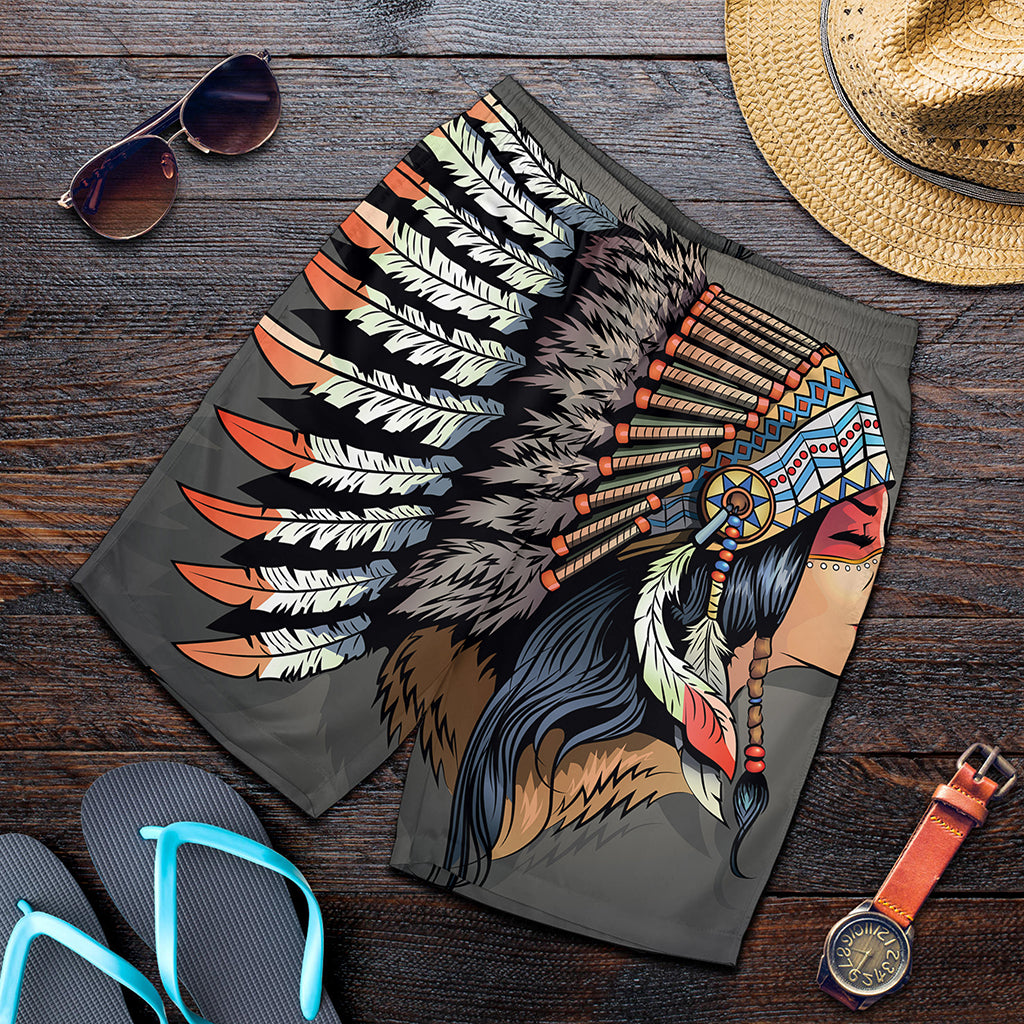 Native American Indian Girl Print Men's Shorts