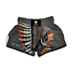 Native American Indian Girl Print Muay Thai Boxing Shorts
