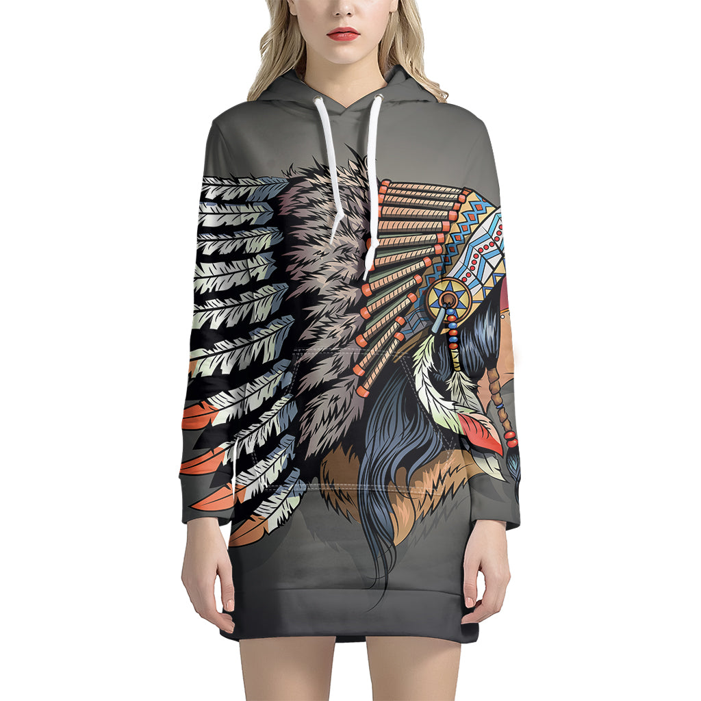 Native American Indian Girl Print Pullover Hoodie Dress