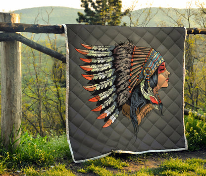 Native American Indian Girl Print Quilt