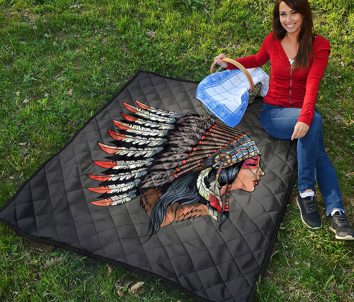 Native American Indian Girl Print Quilt