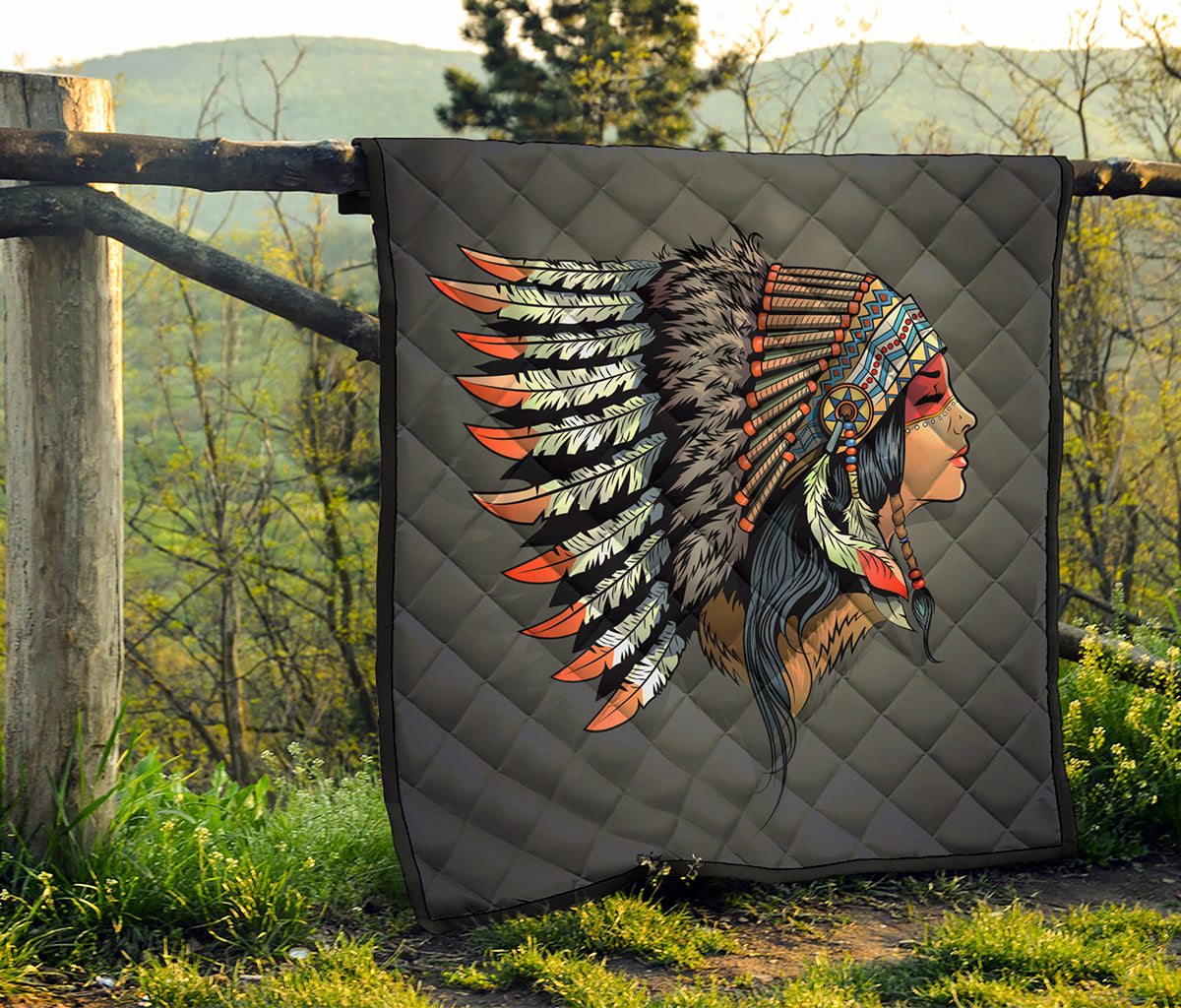 Native American Indian Girl Print Quilt