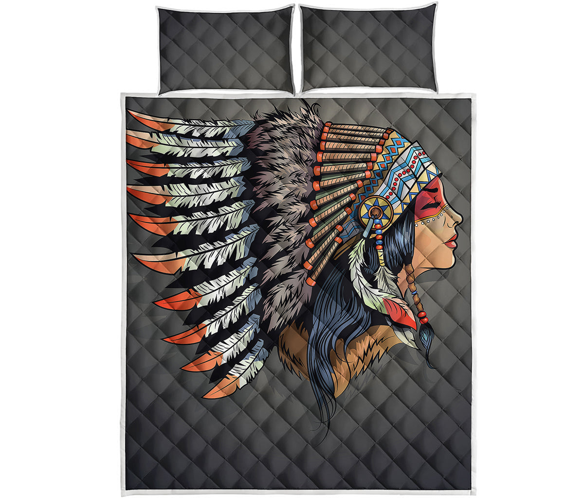 Native American Indian Girl Print Quilt Bed Set