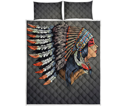 Native American Indian Girl Print Quilt Bed Set