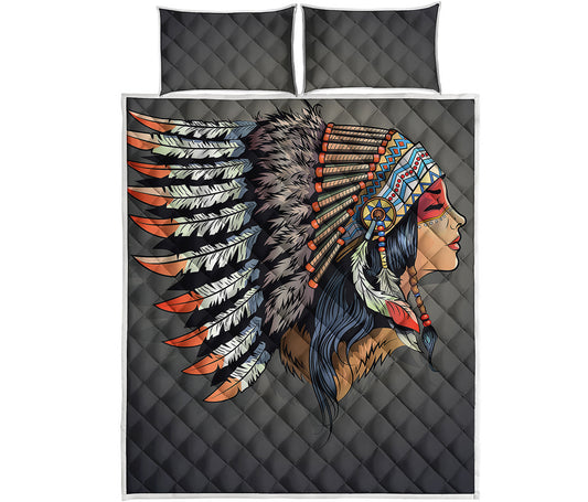 Native American Indian Girl Print Quilt Bed Set