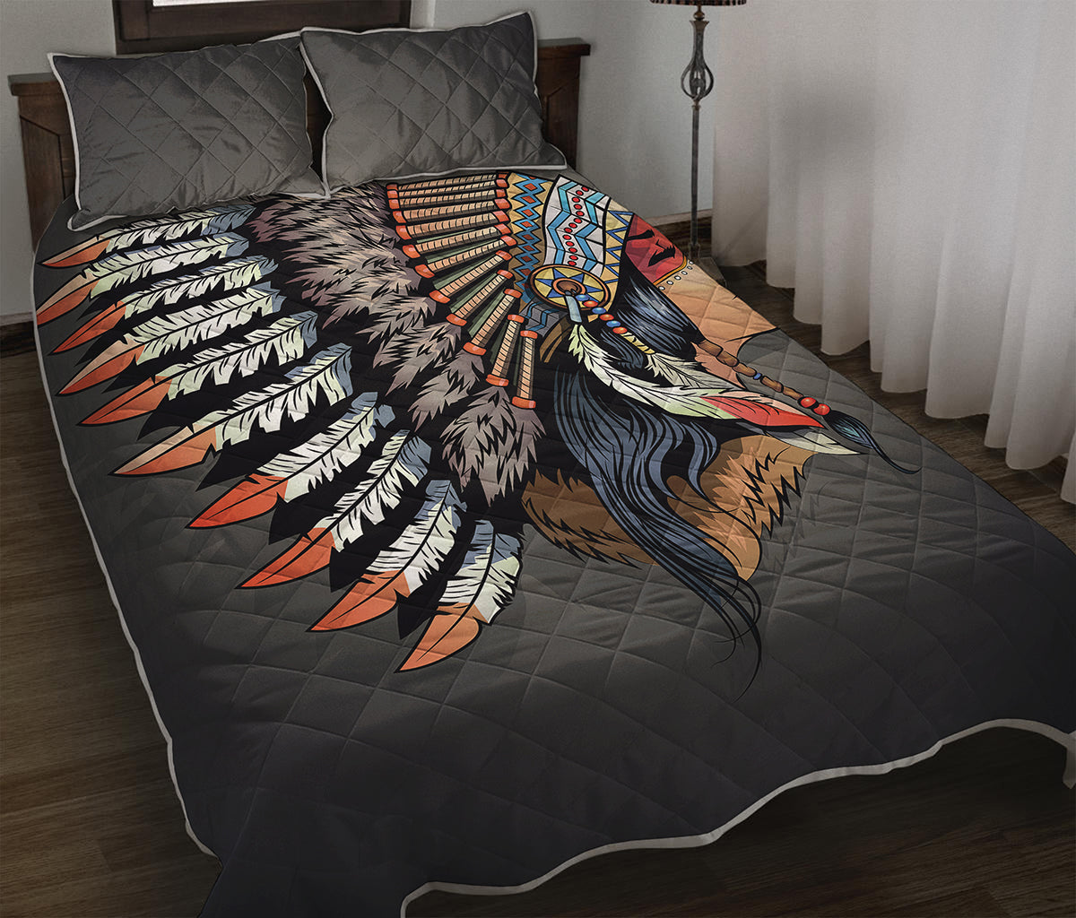 Native American Indian Girl Print Quilt Bed Set