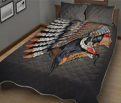 Native American Indian Girl Print Quilt Bed Set