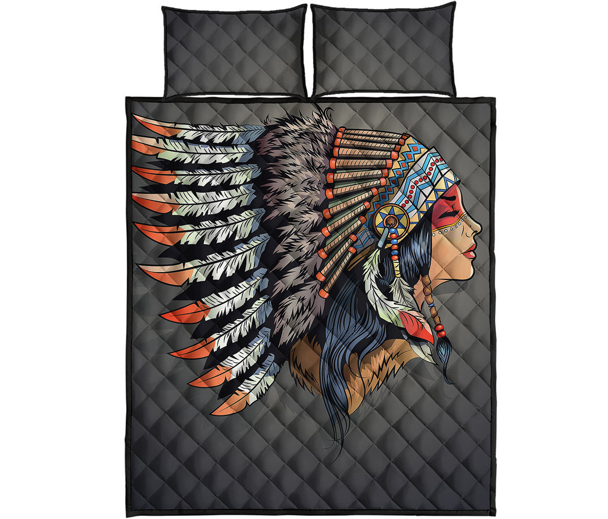 Native American Indian Girl Print Quilt Bed Set