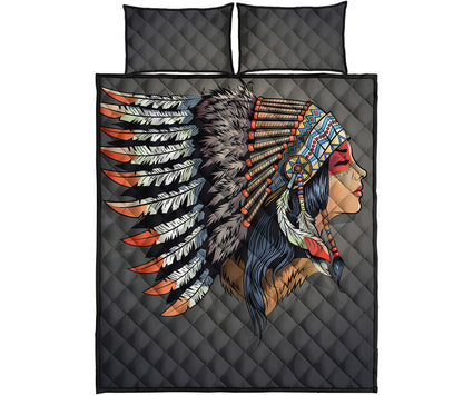 Native American Indian Girl Print Quilt Bed Set