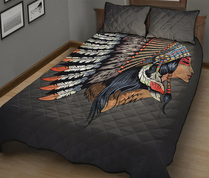 Native American Indian Girl Print Quilt Bed Set