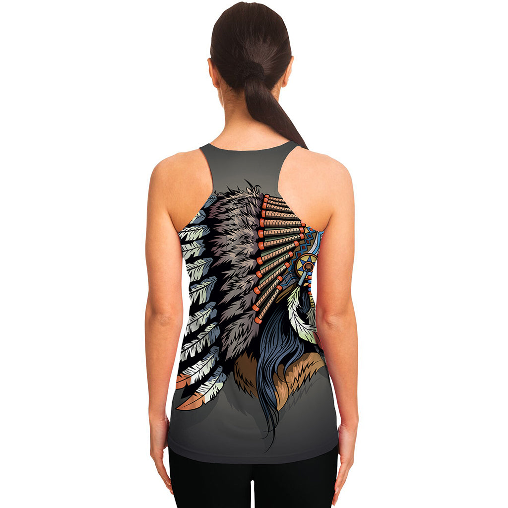 Native American Indian Girl Print Women's Racerback Tank Top