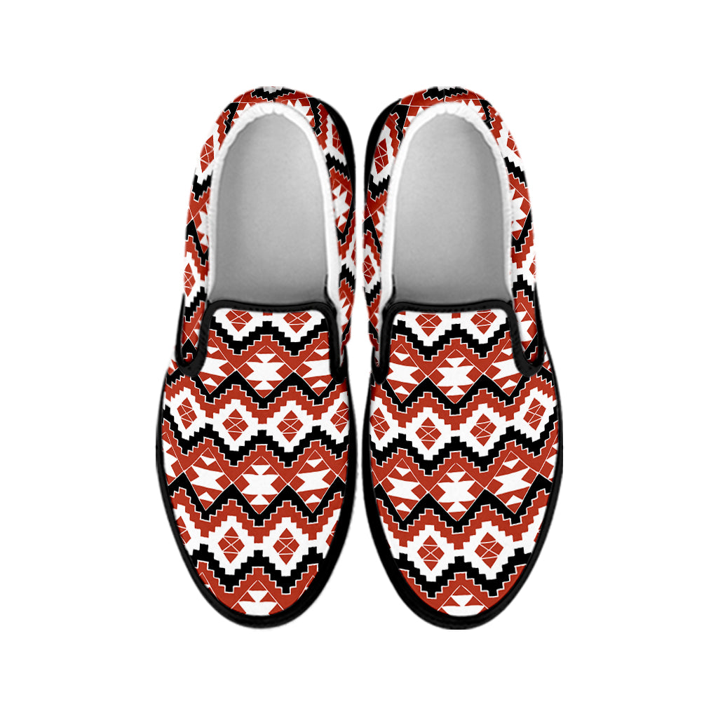 Native American Indian Pattern Print Black Slip On Shoes