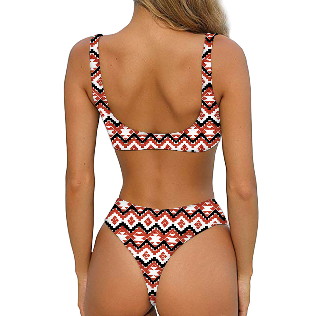 Native American Indian Pattern Print Front Bow Tie Bikini