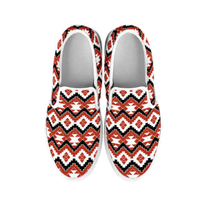 Native American Indian Pattern Print White Slip On Shoes
