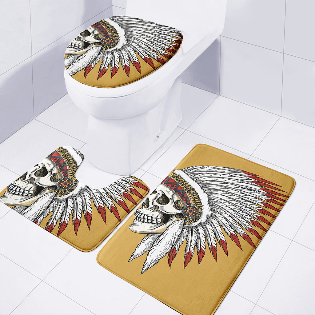 Native American Indian Skull Print 3 Piece Bath Mat Set