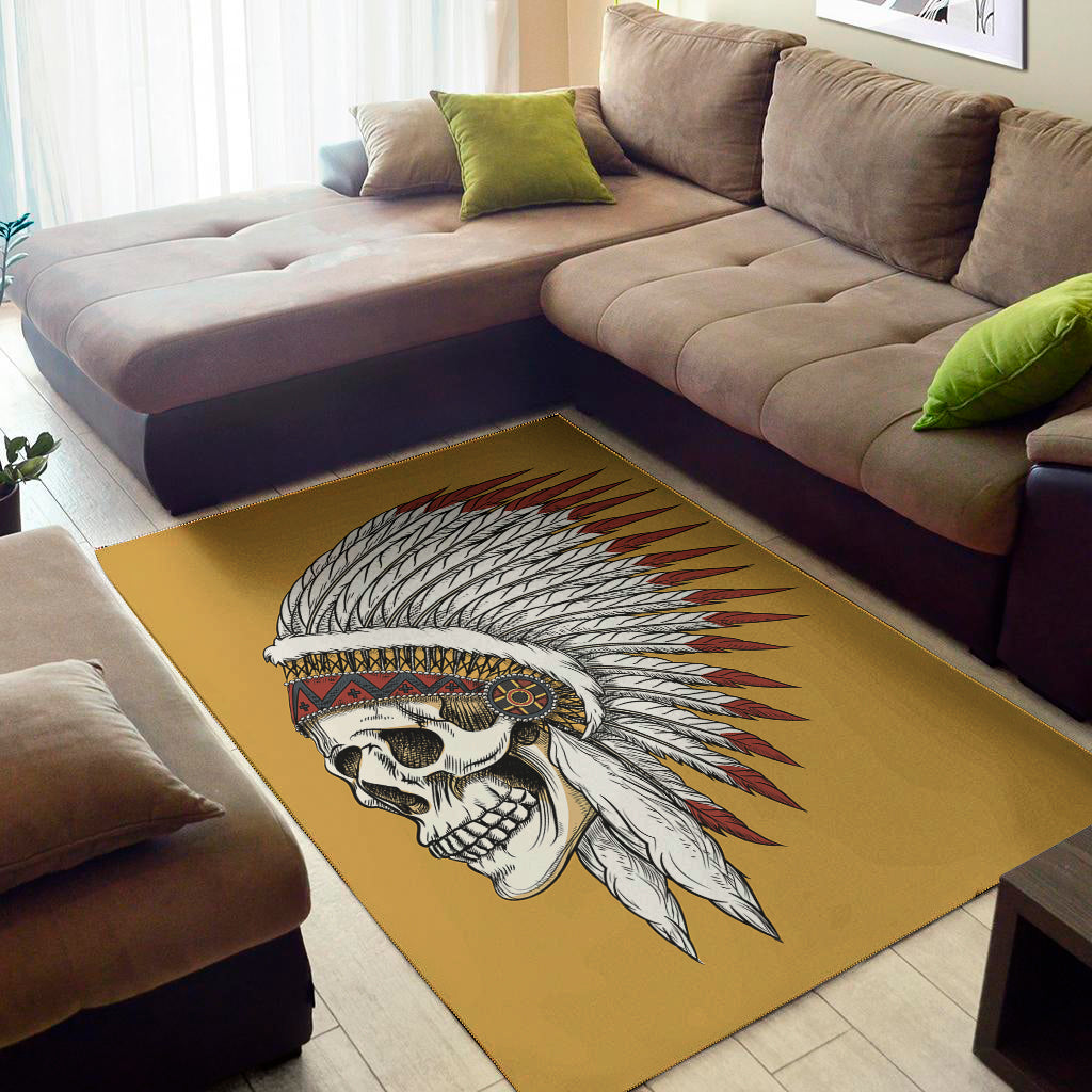 Native American Indian Skull Print Area Rug
