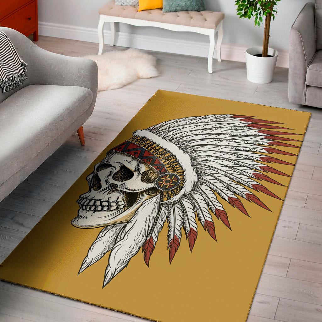 Native American Indian Skull Print Area Rug