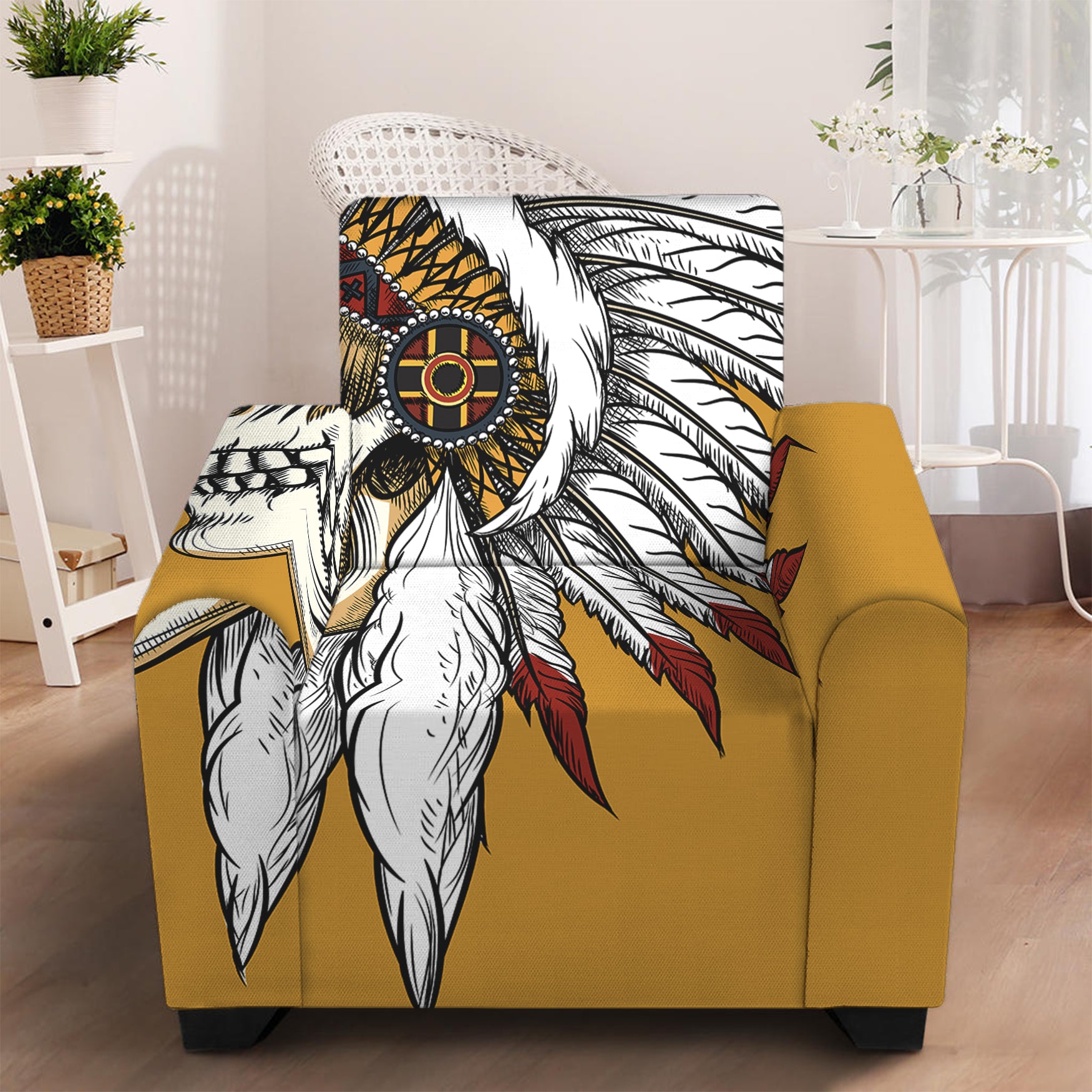 Native American Indian Skull Print Armchair Slipcover