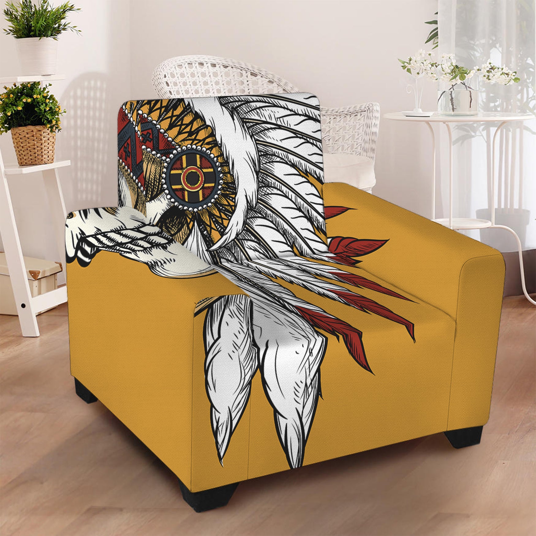 Native American Indian Skull Print Armchair Slipcover