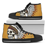 Native American Indian Skull Print Black High Top Shoes