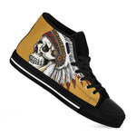 Native American Indian Skull Print Black High Top Shoes