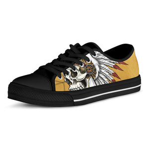 Native American Indian Skull Print Black Low Top Shoes 