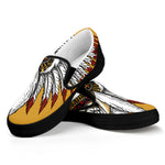 Native American Indian Skull Print Black Slip On Shoes