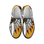 Native American Indian Skull Print Black Slip On Shoes