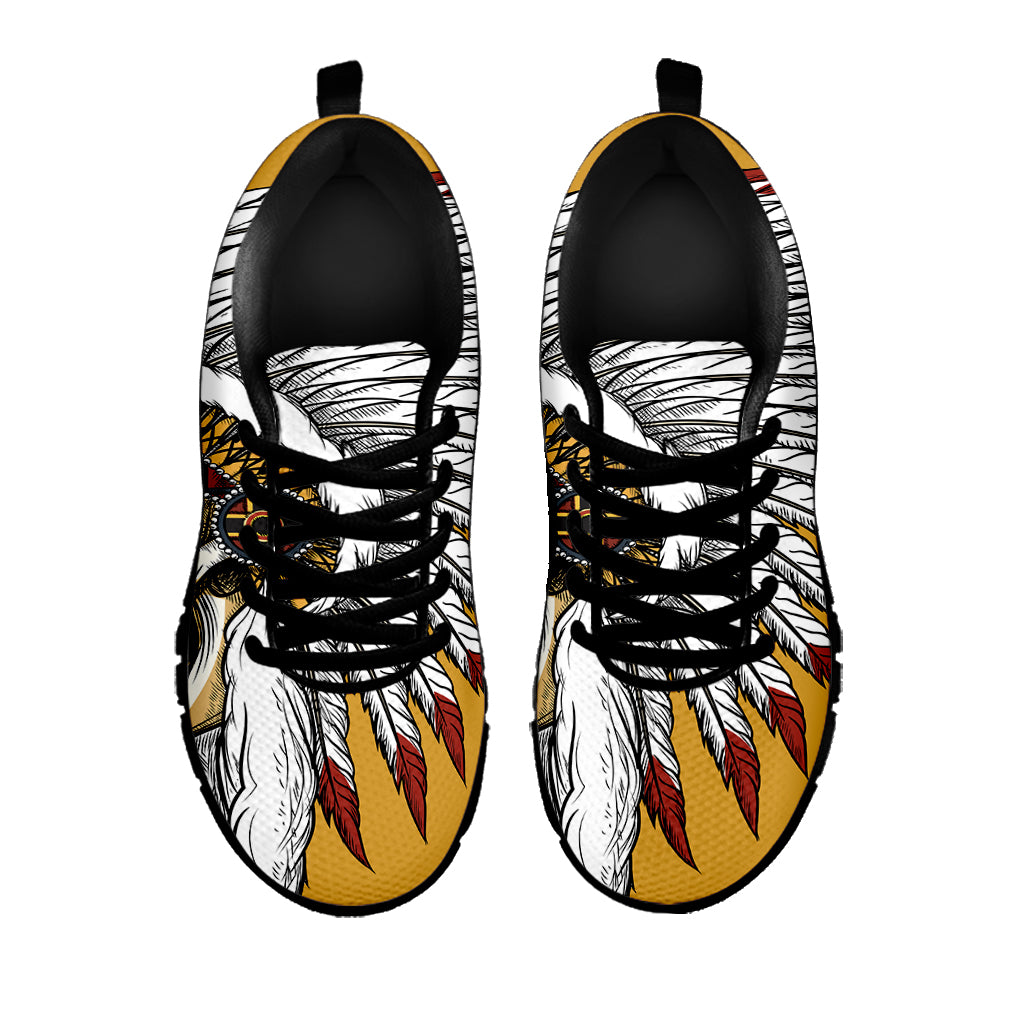 Native American Indian Skull Print Black Sneakers
