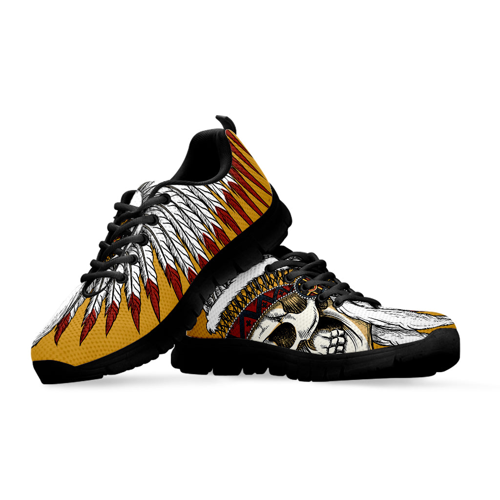 Native American Indian Skull Print Black Sneakers