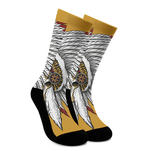 Native American Indian Skull Print Crew Socks