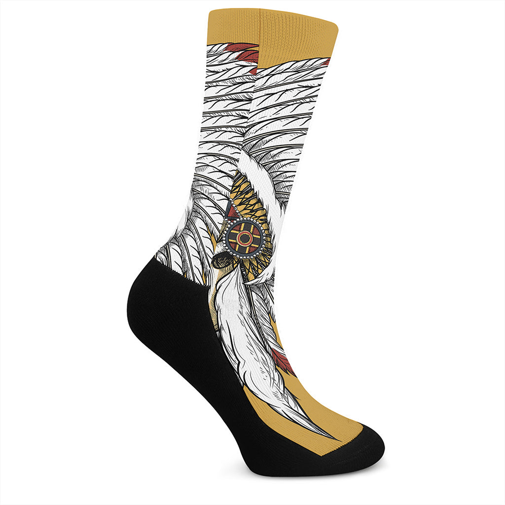 Native American Indian Skull Print Crew Socks