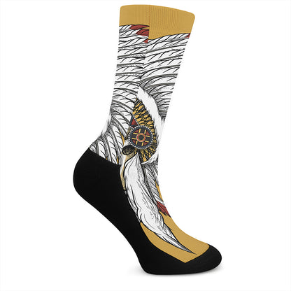 Native American Indian Skull Print Crew Socks