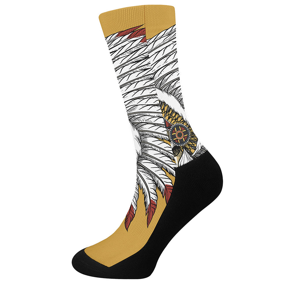 Native American Indian Skull Print Crew Socks