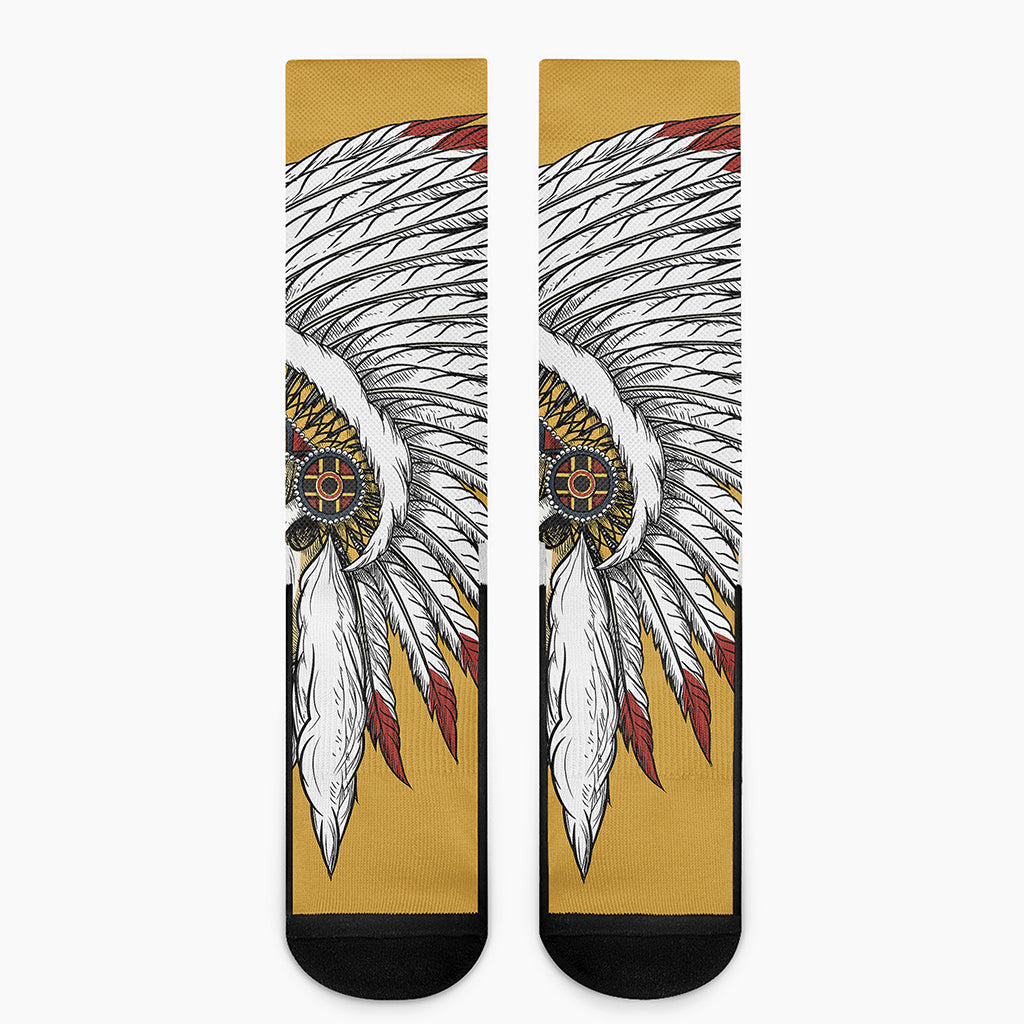 Native American Indian Skull Print Crew Socks