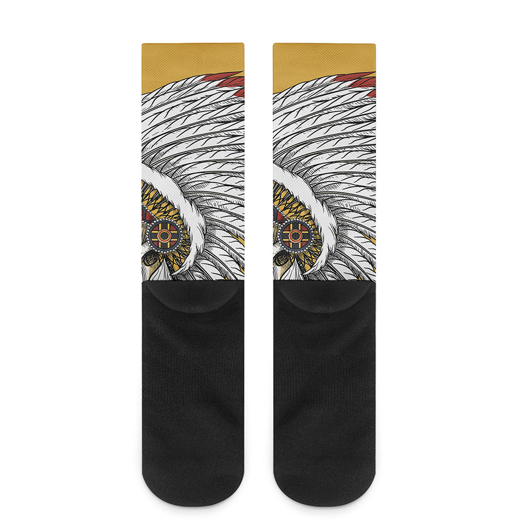 Native American Indian Skull Print Crew Socks