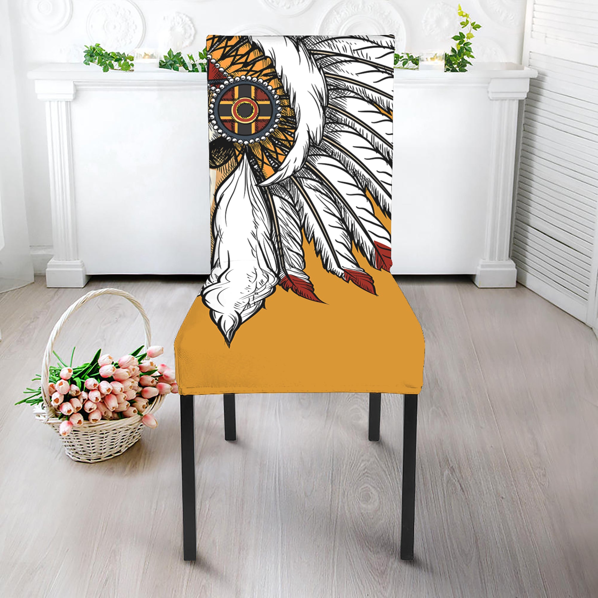 Native American Indian Skull Print Dining Chair Slipcover