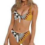 Native American Indian Skull Print Front Bow Tie Bikini