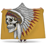 Native American Indian Skull Print Hooded Blanket