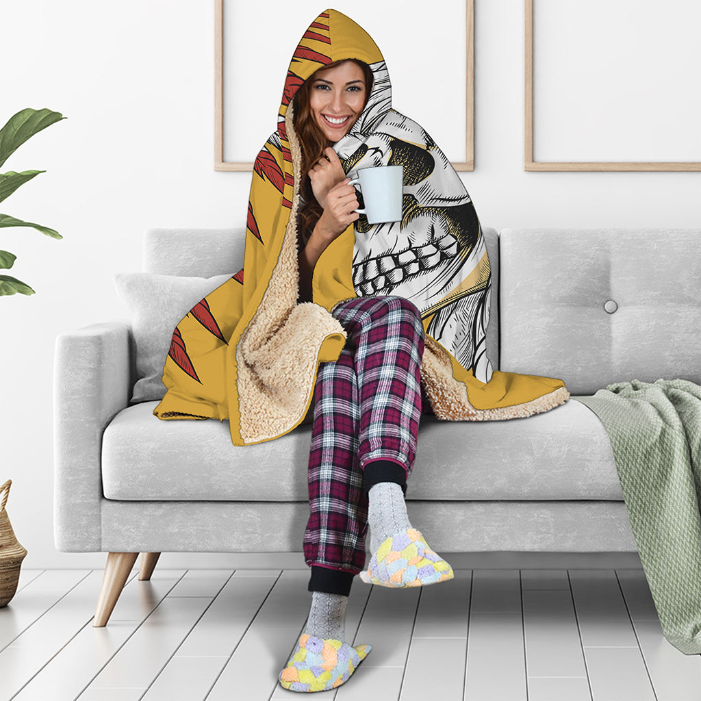 Native American Indian Skull Print Hooded Blanket
