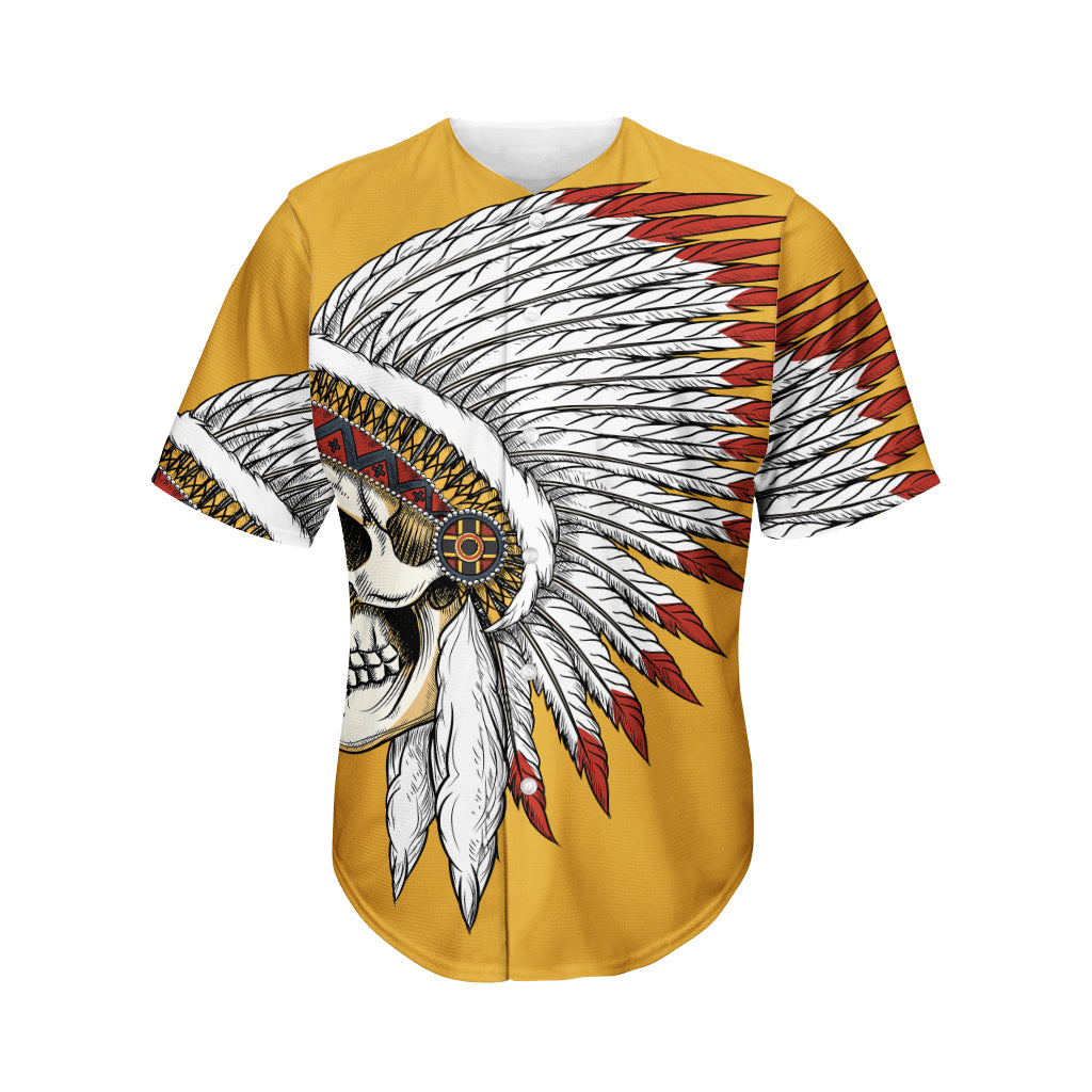 Native American Indian Skull Print Men's Baseball Jersey