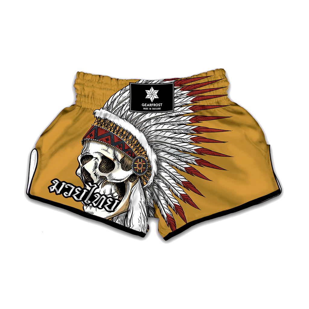Native American Indian Skull Print Muay Thai Boxing Shorts