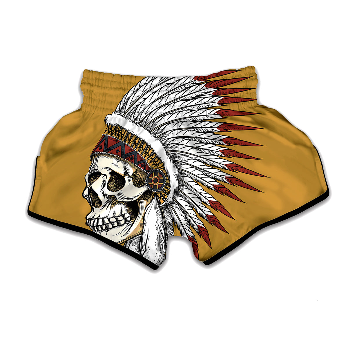 Native American Indian Skull Print Muay Thai Boxing Shorts