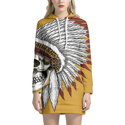 Native American Indian Skull Print Pullover Hoodie Dress