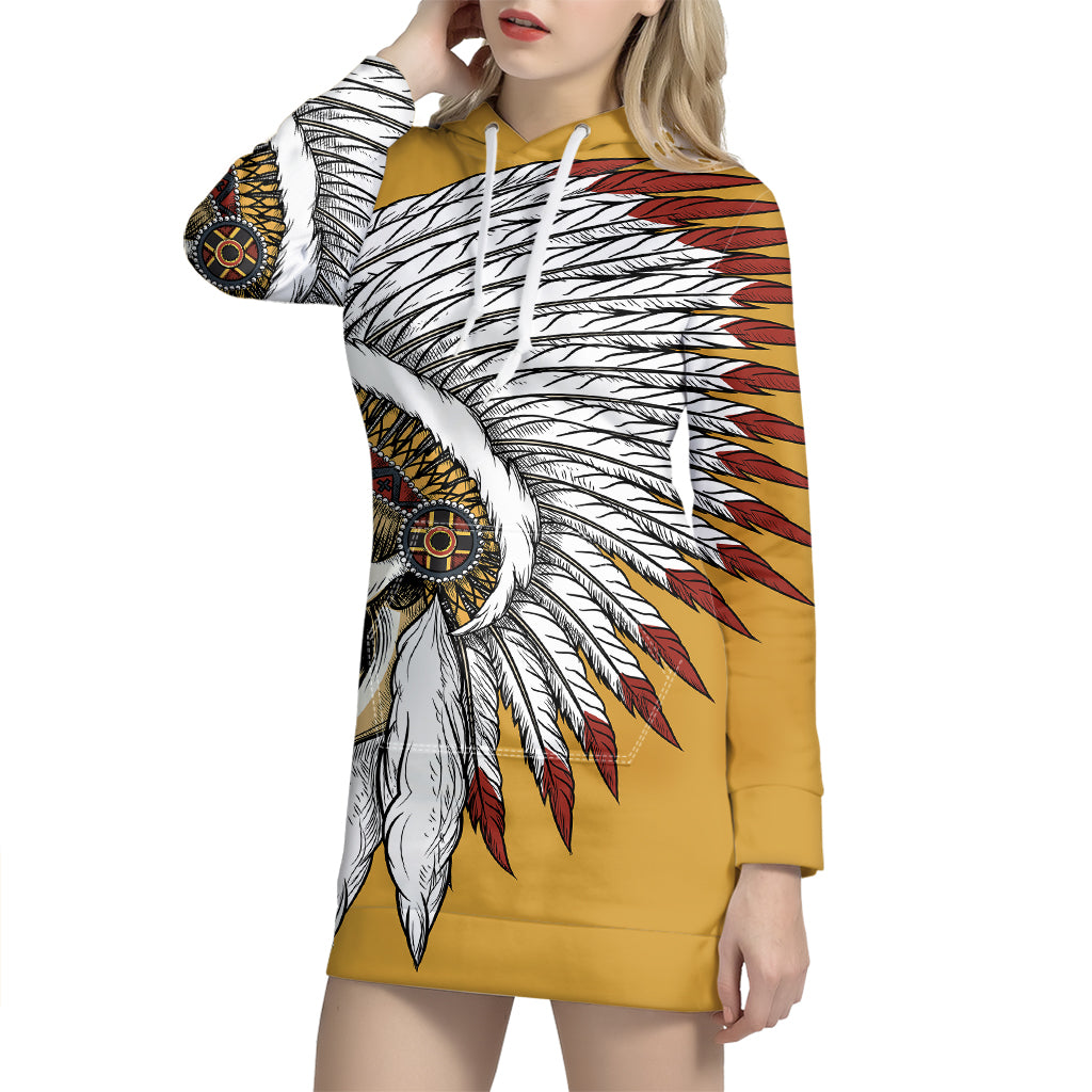 Native American Indian Skull Print Pullover Hoodie Dress